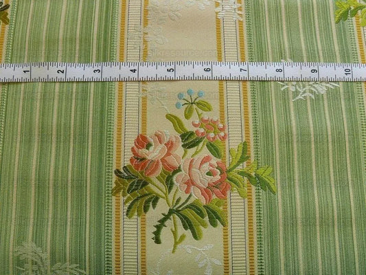 Lee Jofa Valentina Lampas Clover Green & Pink Rose Silk Cotton Lampas Stripe MSRP 396 USD