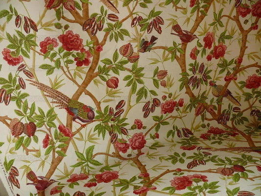 Lee Jofa Ceylon Linen Print Chinoserie Birds Tree Peony MSRP USD 268