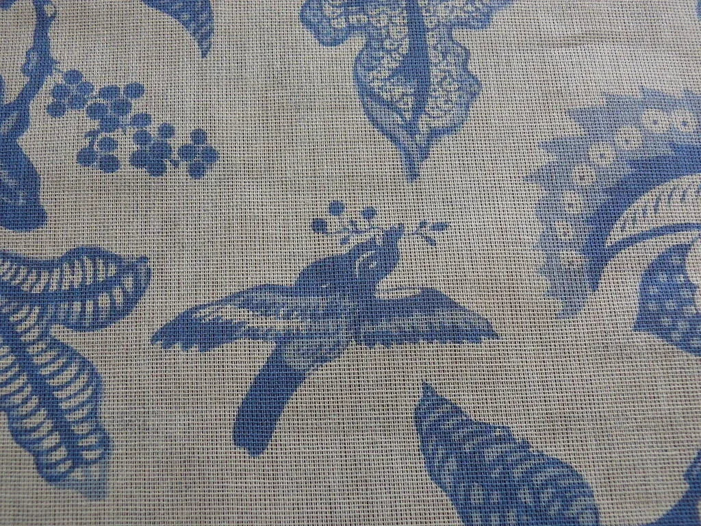 2+1.8y Lee Jofa Olivet Sheer Jacobean Flower Birds Blue & White 100% Cotton Sheer