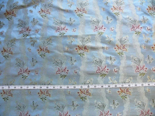 Garden Trail 100% Silk Lampas French Lace Orchid Cornflower Pink Red Blue BY Yard