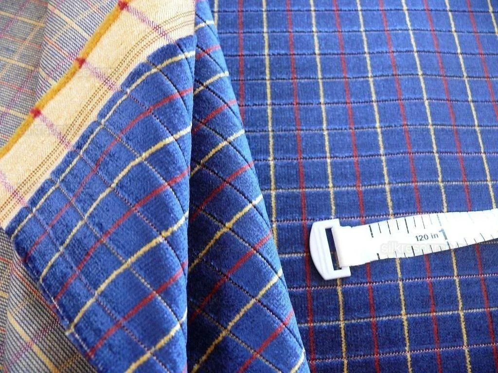 By Yard Lee Jofa Figaro Velvet Cadet Stripe on Blue Silky Heavy