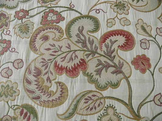 Lee Jofa Bramshill Lampas Antique Off White Red Green Jacobean Tree Of Life Cotton Viscose MSRP USD 276/Y