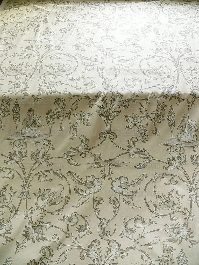 Lee Jofa Dambura Print Monkey Griffin Sandstone Grey Deer Music Toile Cotton Chintz