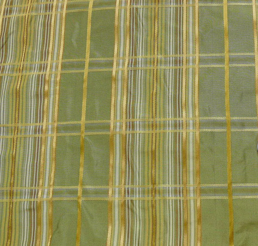 KRAVET 100%SILK PLAID TAFFETA SATIN STRIPE GREEN "PERIDOT" GOLD