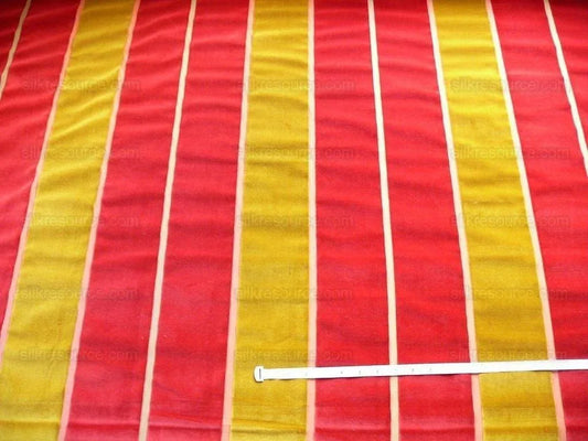 Lee Jofa Millais Velvet Poppy Red Gold Wide Stripe Cotton Cut Velvet MSRP USD278/Yard