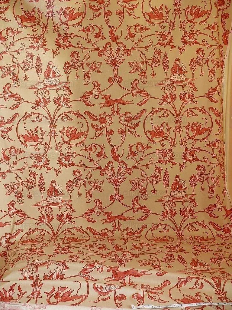 Lee Jofa Dambura Print Monkey Griffin Deer Music Toile Cotton Chintz Red Madder