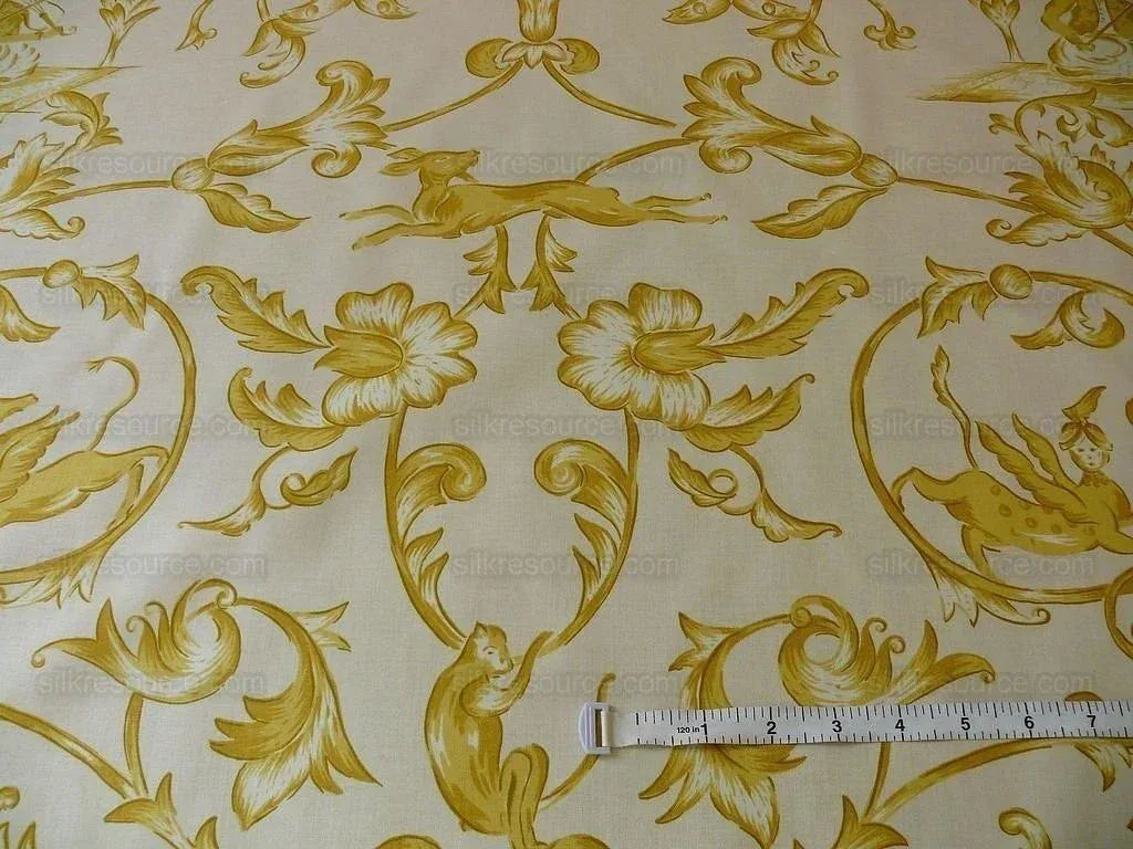 Lee Jofa Dambura Print Monkey Griffin Lemon Zest Yellow Deer Music Toile Cotton Chintz