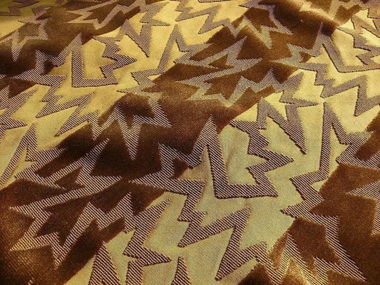 By Yard Lee Jofa Groundworks Calypso Velvet Gold Brown Jazzy Cut Velvet Stripe MSRP USD 296/Y