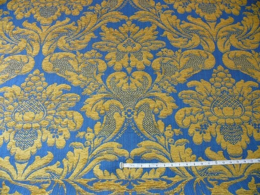Bty Lee Jofa Middlecrest Chenille Grand Damask Royal Blue Gold Yellow from France