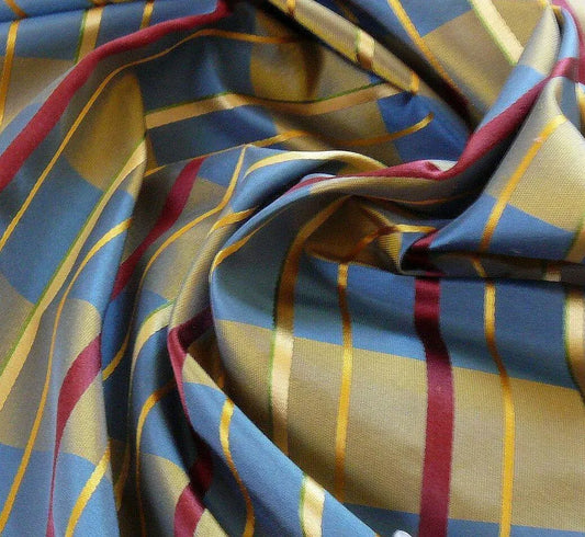 BTY LEE JOFA DORCHESTER PLAID SILK IMPERIAL BLUE PURPLE GOLD