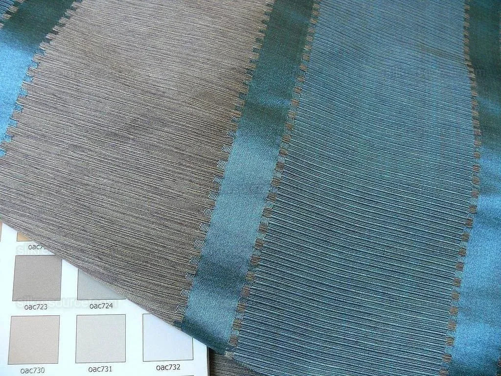 Lee Jofa Positano Stripe Lapis Teal Blue Smoke Silk Cotton Jacquard Modern Jewel Reversible MSRP USD 298/Y