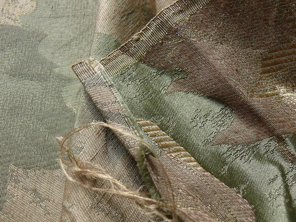 Japanese Maple "haze" Sage Green And Gold Leaf Silk Wabi Sabi MSRP USD296/yard
