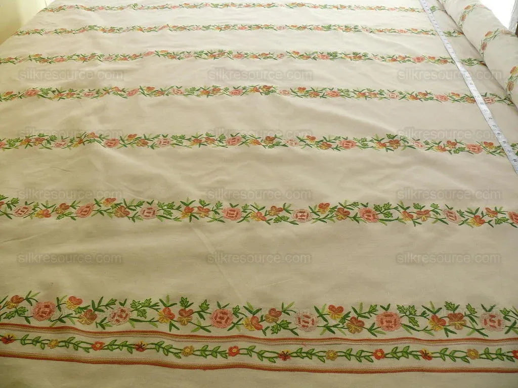 2.125y Lee Jofa Zoe Embroidery Stripe Topaz Crewel Brown Cream White Crewel Flower Cotton MSRP USD 236/y