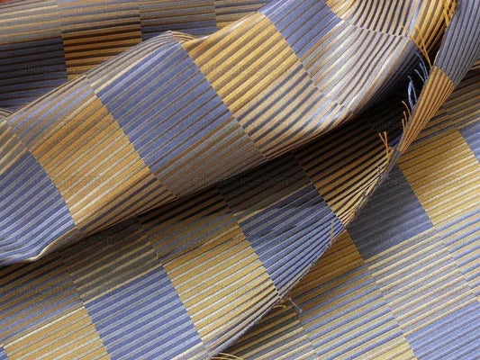 Lee Jofa Stereopticon Check Delphin Blue Antique Gold Silk+wool MSRP USD196/yard