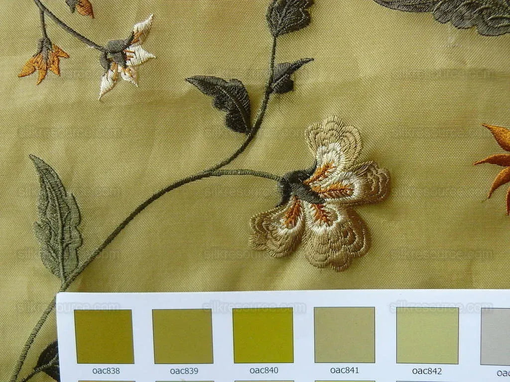 Kravet Design Silk Organza Embroidery Orange Gold On Chartreuse