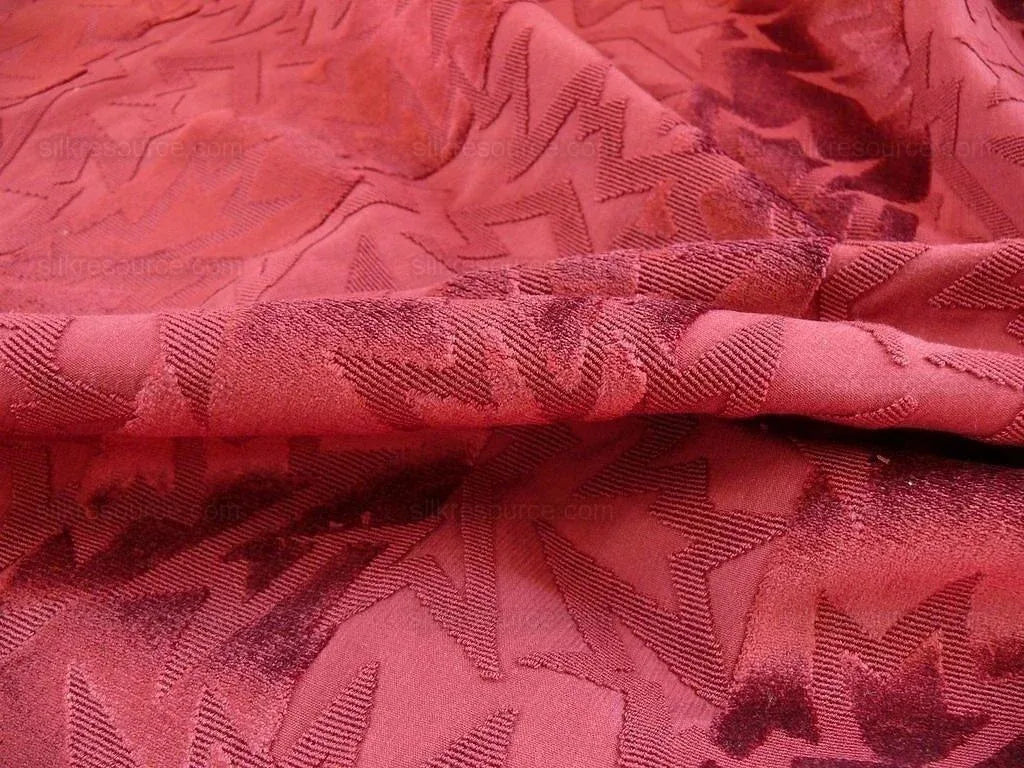 by yard Lee Jofa Groundworks Calypso Velvet Garnet Red Jazzy Cut Velvet Stripe MSRP USD 296/Y