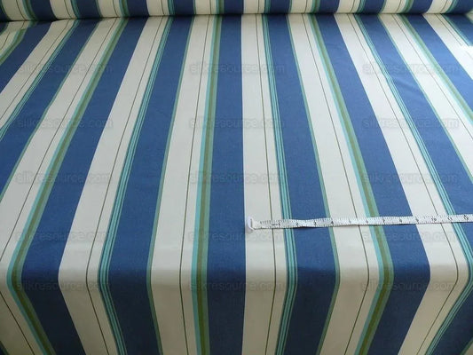 By Yd Designer Blue White Lime Green Woven Stripe Wide Nautical Ticking mid-Century