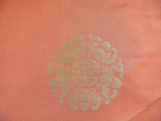 SCALAMANDRE CHINESE DISK CORAL RED MINT GREEN SILK DAMASK TRIANG