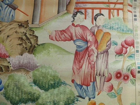 Clarence House Les Grand Tableau Chinoise Chinoiserie Figure Garden Pavillion Print Iconic 48 Screens Hand Printed in Italy MSRP USD 642/Y