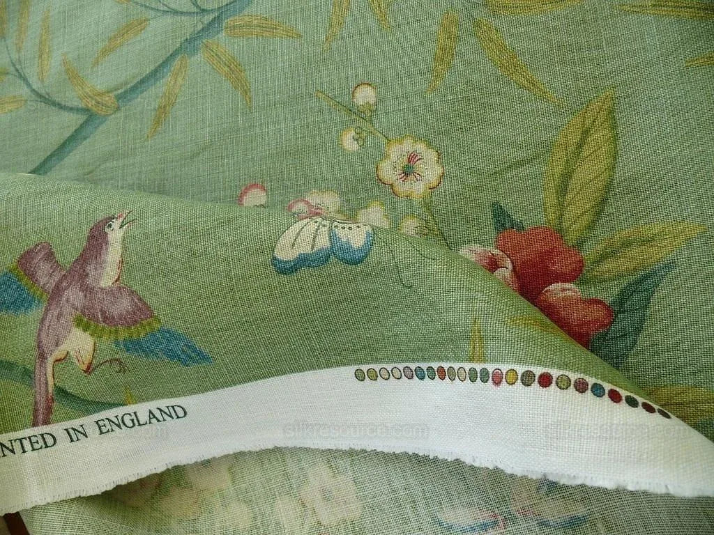Gp & J Baker Lee Jofa Linen Peony & Blossom Leaf Green Red MSRP USD 314/yard