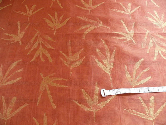 Telio & Cie Silk Bamboo Leave Silk Lampas Red Gold Bty
