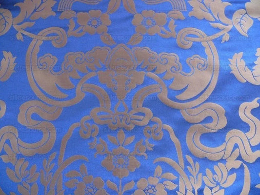 Scalamandre Nashville Silk Damask Navy Blue & Copper 3.625 Yd