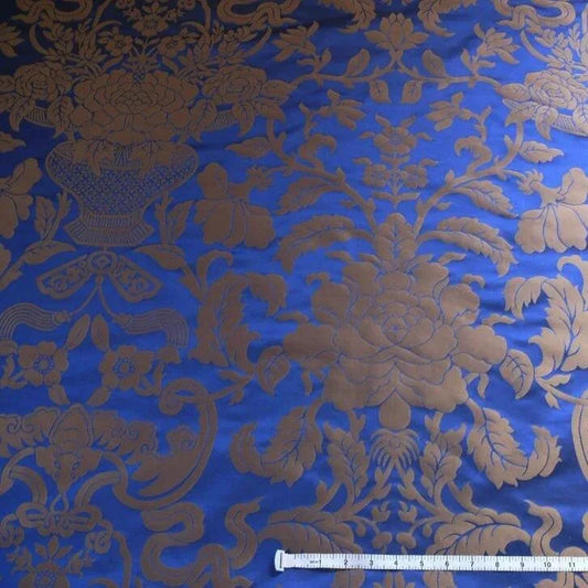 SCALAMANDRE NASHVILLE SILK DAMASK NAVY BLUE & COPPER 3.625 yd