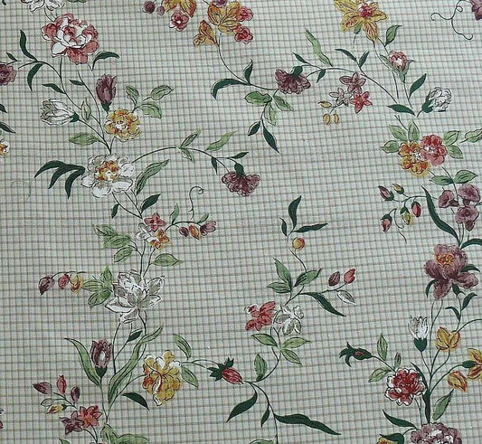 Scalamandre Charlotte Flower On Green Plaid Hand Painted Pink Red Purple Green Trellis English Country Garden 15 Screens!
