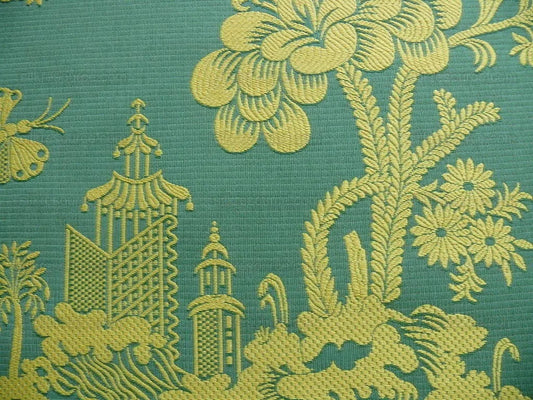 Scalamandre Mei Ling Chinoserie Pavillion Garden Lanscape Brocade Emerald Bty