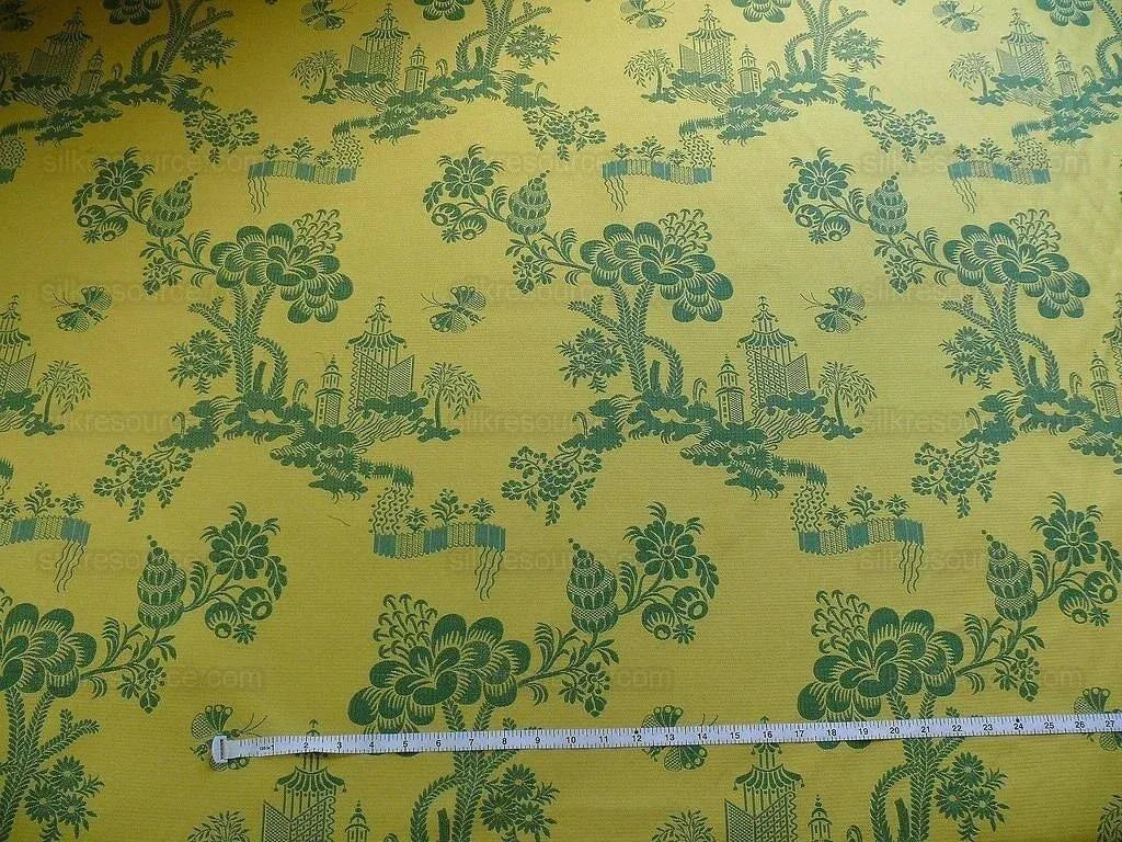 Scalamandre Mei Ling Chinoserie Pavillion Garden Lanscape Brocade Emerald Bty