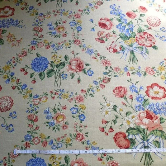 SCALAMANDRE LADY'S FANCY PRINT ROSE MULTI RAW LINEN MSRP$209