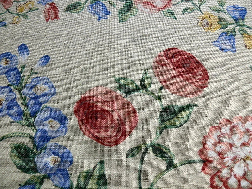 Scalamandre Lady's Fancy Print Rose Pink Green Bright Blue Purple Multi Rose Peony Tulip Hydrangea Raw Linen Heavy 16 Screens MSRP USD 216/y