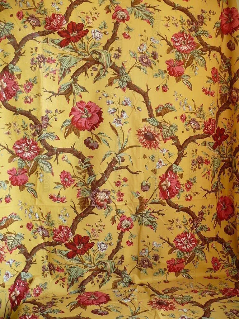 Nobilis "atala" Hand Print Yellow,red Peony 2.4 Yd Piece