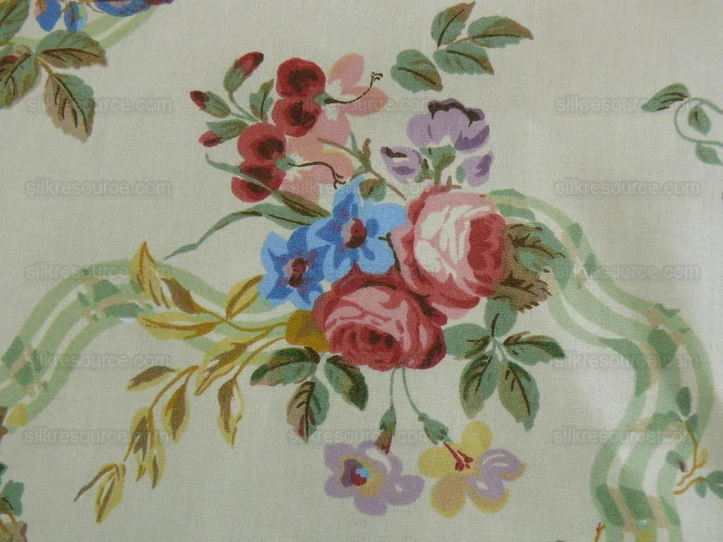 Lee Jofa Shaftesbury Ribbon Rose Bouquet Print Bty