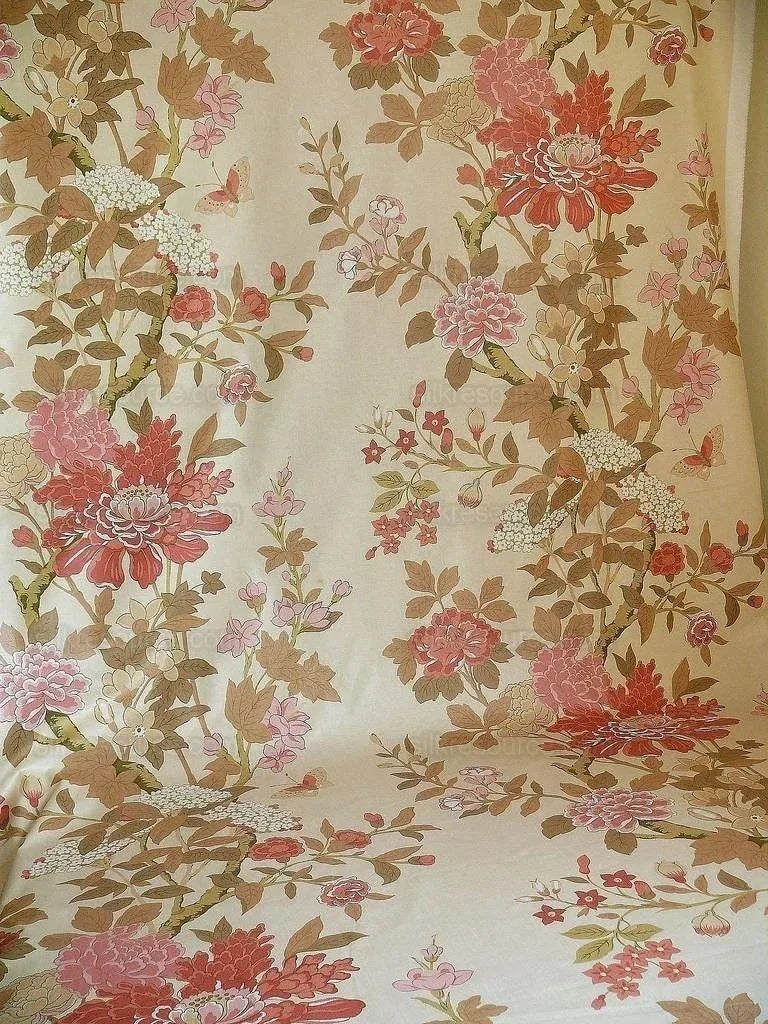 Lee Jofa G P & J Baker "sung" Tree Peony Chinoiserie Chintz Cotton Print Pink Gold Cream