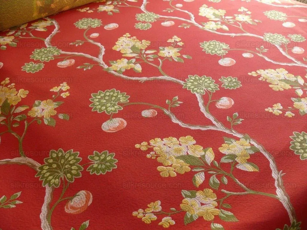 By yard Scalamandre Cherbourg Lampas Lacquer Red French Tree Of Life Floral MSRP USD 340/y