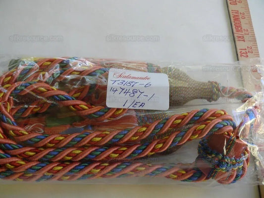 Scalamandre Lyon 100% Silk Double Tie Back in Coral Royal, Green