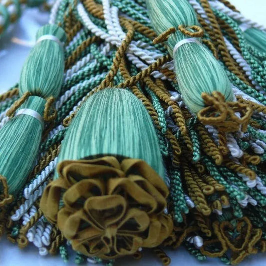 Scalamandre HAMPTON COURT Silk Double TieBack Brown, Green,Cream