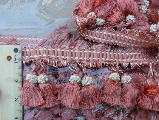 Scalamandre 100% Silk Tassel Fringe Trim White & Spice Pink Beige MSRP USD 259/Y
