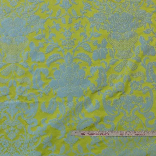 Scalamandre Nashville 100% Silk Damask,Ming Yellow & Sky Blue