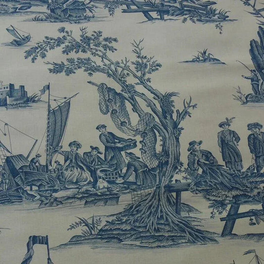 SCALAMANDRE MARINE TOILE PRINT BLUE ON CREAM