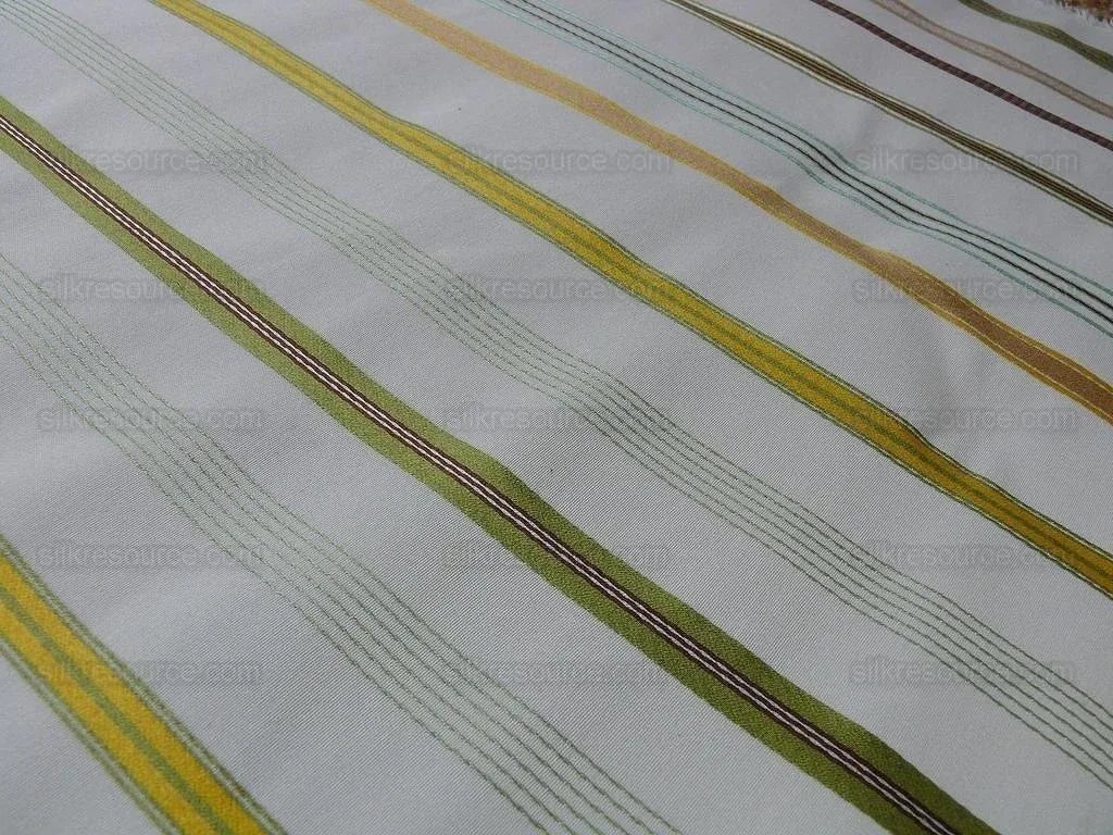 By Yd Scalamandre Pyjama Stripe Ivory, Green, Gold & Beige MSRP USD 140/Y