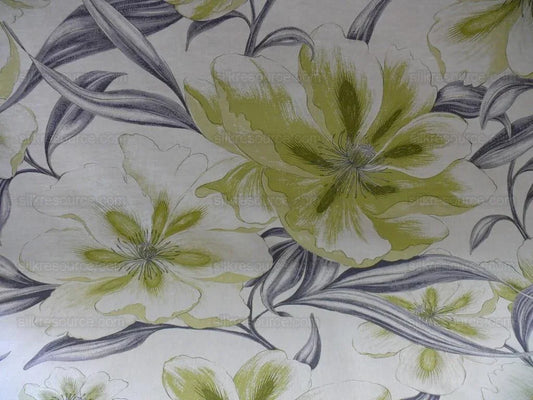 Huge Artistic Tulip Flower Print Linen Green Black On Natural Flower