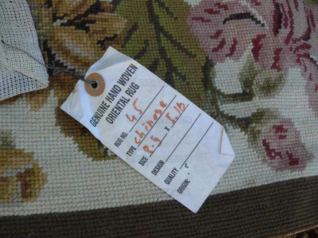 Stark Exquisite Needlepoint Rug Art Deco Flower Square Red Beige 9x6'