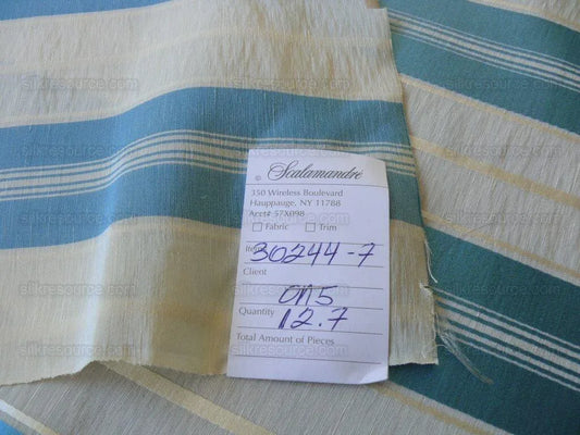 Scalamandre Keely Stripe Blue & Cream White Silk Linen MSRP USD 256/y
