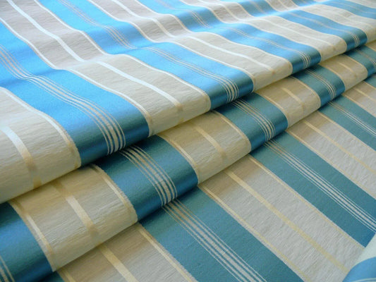 SCALAMANDRE KEELY STRIPE BLUE & CREAM WHITE SILK LINEN MSRP$179