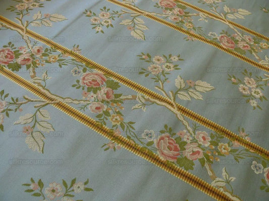 Scalamandre Madame Rose Martinale Striped Lisere Silk Blue Flora