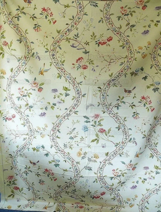 1.05y Brunschwig & Fils Silk Road Bird Flower Butter Pale Y