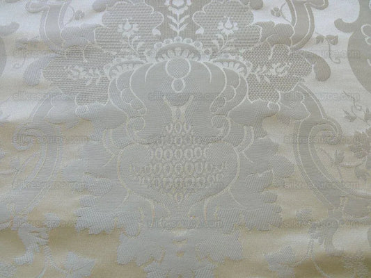 High End Designer Colette's Abby 100% Silk Renaissance Damask "pearl" Pure Bright White