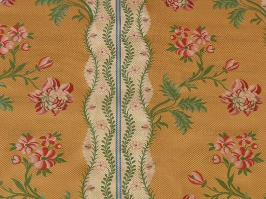 1.8y Scalamandre Green Red Pink Lace Lampas On Bronze "zoe"